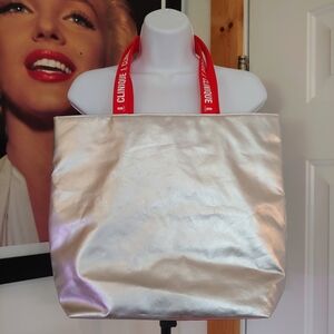 NWT Clinique Tote Bag, Silver/Red/White, Silicone Handles